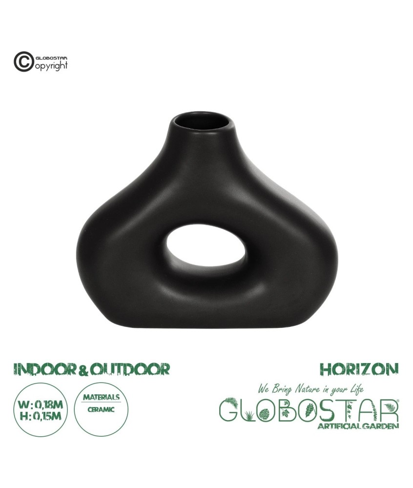 GloboStar® Artificial Garden HORIZON 21252 Διακοσμητικό Κεραμικό Βάζo Μαύρο Π18 x Μ6 x Υ15 cm